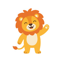 Obraz premium Friendly Baby Lion Waving Hand for Safari Jungle Theme Collection