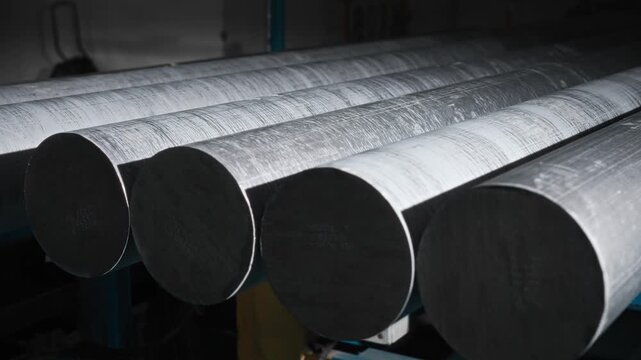Industrial Metal Production. Large Raw Aluminum Cylinders Arranged For Machining And Extrusion Tasks