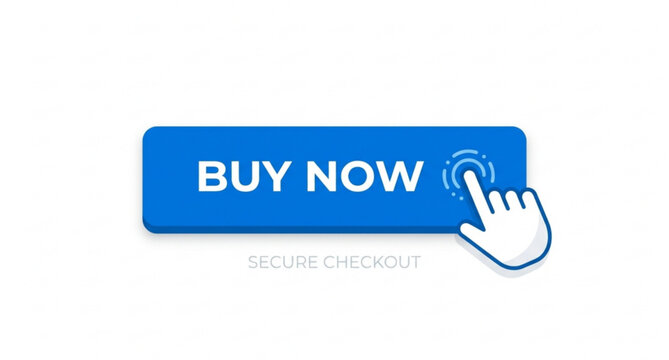 Ecommerce buy now button with finger cursor flat vector icon