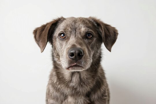 Close-up of a dog against a white background.