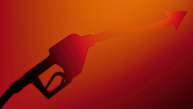 Silhouette of a fuel nozzle with a rising arrow, symbolizing price increases