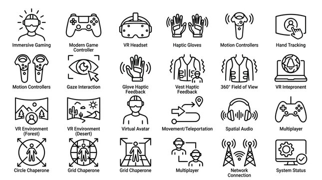 Virtual Reality Technology Icons and Symbols for Digital Experiences