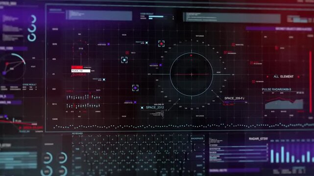 Futuristic HUD Cyber Security Interface with Dynamic Data Scanning and Radar Tracking