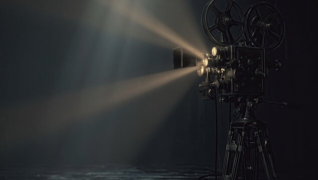 Vintage projector illuminates darkness with bright beams of light