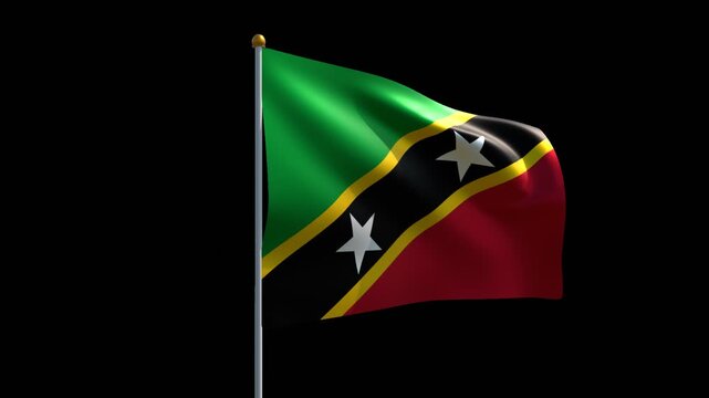 Saint Kitts Nevis Waving Flag Seamless Loop - 3D Rendering Animation Transparent Background