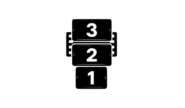 Retro split flap countdown vector illustration with mechanical airport display panels and numbers 3 2 1 isolated on white background