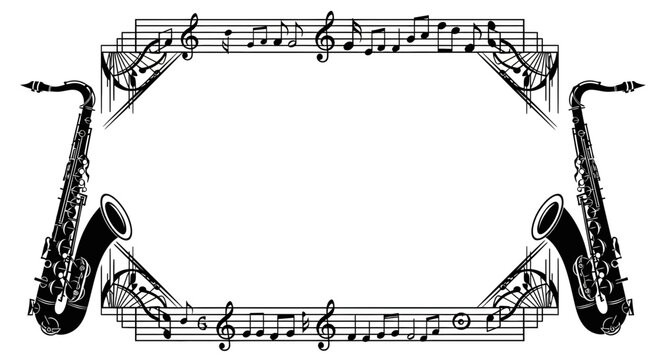 Saxophones in music sheet frame.
