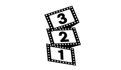 Fototapeta premium Retro movie film strip countdown vector illustration featuring vintage cinema frames with numbers 1 2 3 isolated on a solid white background