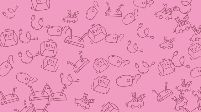 Pink computer components sketches suitable for tech designs, website graphics, or social media content related to technology and hardware.