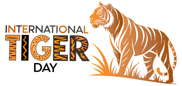 Vector silhouette illustration of a tiger with a very artistic "International Tiger Day" greeting