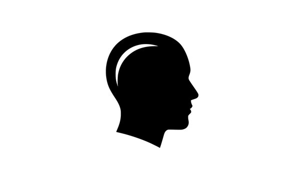 Solid black human head profile silhouette vector icon featuring minimalist male side view with light accent line isolated on a solid white background