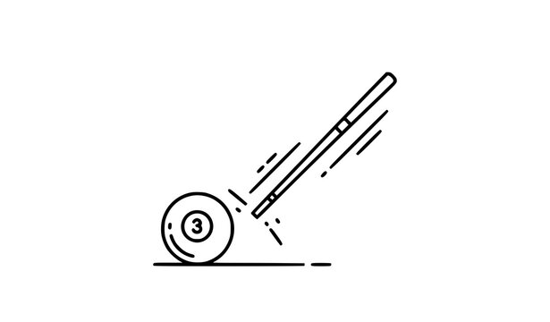 Flat sticker billiards vector illustration dynamic eight ball pool cue stick icon