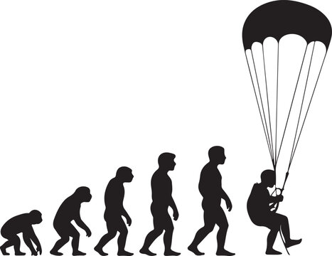 Evolution of man with parachute silhouette series