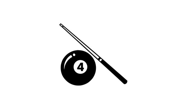 Minimalist billiards line art vector icon outline pool ball cue stick sports symbol