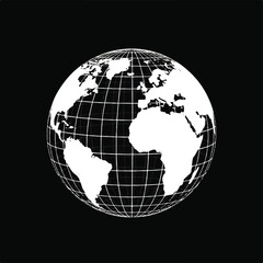 Naklejka premium A 3D-effect sphere constructed from solid white latitude and longitude data lines, representing a global overview of athletic performance metrics, floating in a black void, minimalist flat