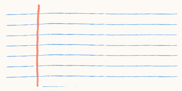 Lined notebook paper with red margin flat illustration