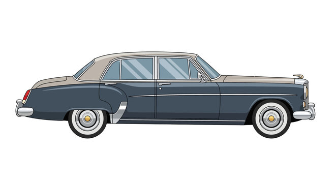 Classic car side view dark blue.