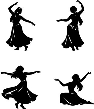Adult Girl Dancer Silhouettes Vector Set
