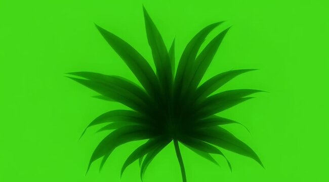 Dark Green Silhouette of a Palm Leaf Against a Vibrant Green Textured Background with Subtle Lighting Variations