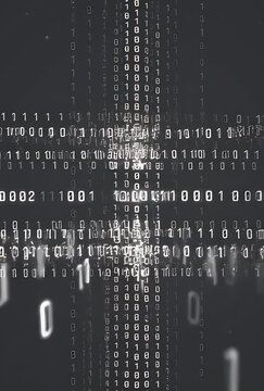 Digital Data Streams Flowing Through Cyberspace with Glowing Binary Code Matrix Effect and Light Streaks
