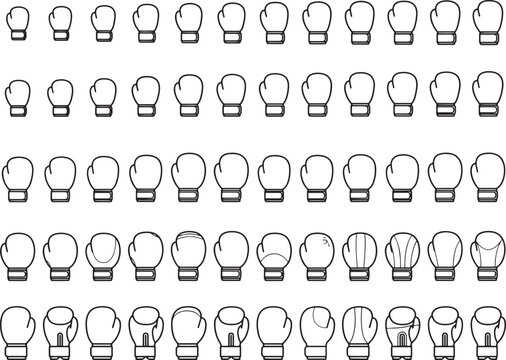 A collection of boxing gloves in various sizes and styles, arranged neatly against a seamless, creating a visually appealing representation of the sport.