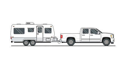 Truck towing a camper trailer vehicle. © Azrha