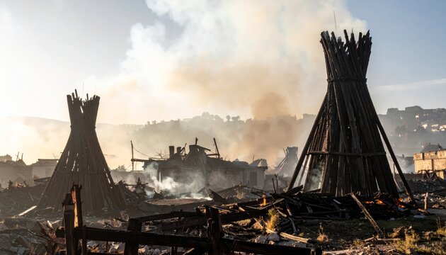 Smoldering Ruins of Structures After a Devastating Fire