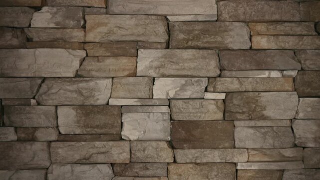 Rough Brickwork With Subtle Lighting. Closeup Of Rustic Stone Wall In Warm Hues With Textured Mortar