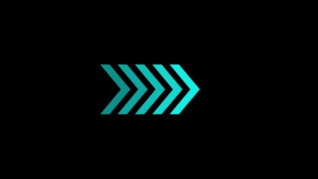 Right-directional arrow loop animation. Abstract directional arrow loading bar animation on black background.