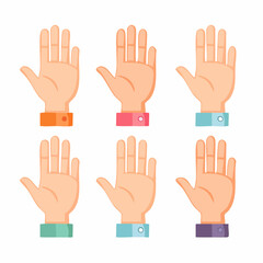 Obraz premium Collection of Six Open Hands with Different Colored Cuffs Isolated on White Background