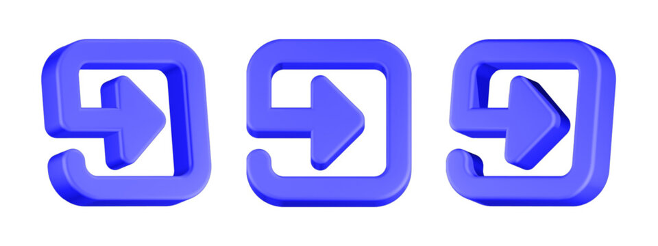 3D logout, sign out, or exit symbols