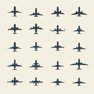 Airplanes in various flying positions.
