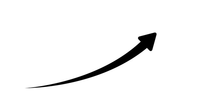 Black animated curved arrow moving upwards on white and light background for minimalist business presentation and growth analysis.