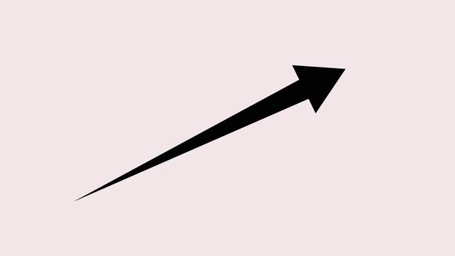 Black animated arrow growing and pointing upwards diagonally for business success and financial growth concept.