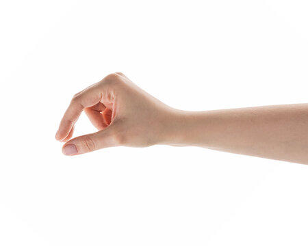 Female hand pick something isolated on white