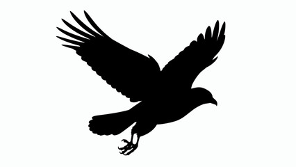 Black crow silhouette in flight, flying raven bird vector icon, dark feathered scavenger profile, isolated wildlife element for gothic or nature design EPS © Mim