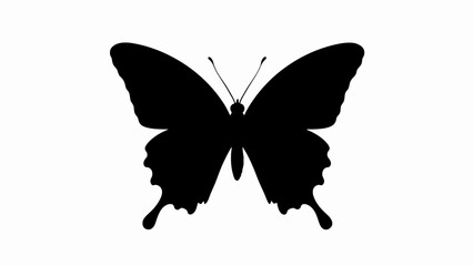 Black butterfly silhouette vector, elegant swallowtail insect shape on white background, minimalist nature icon for logo design and branding EPS © Mim