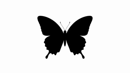 Black butterfly silhouette vector, elegant swallowtail insect shape, minimalist butterfly icon on white background, decorative nature element EPS © Mim