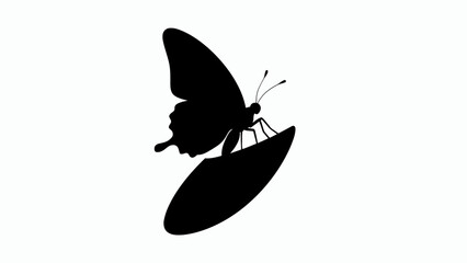 Black butterfly silhouette on leaf, elegant insect vector graphic, minimalist nature icon isolated on white background, butterfly profile illustration EPS © Mim