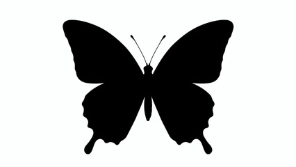 Black butterfly silhouette vector icon, elegant swallowtail insect shape on white background, minimalist butterfly graphic for logo design EPS © Mim