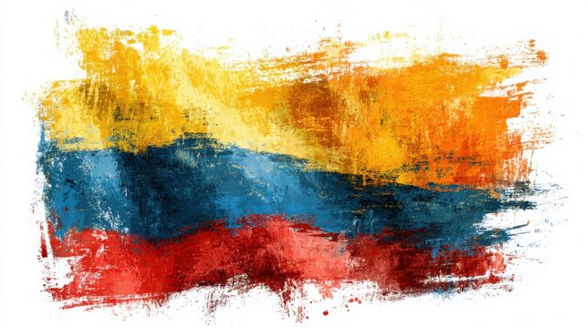Vibrant colors combined to form the flag of Colombia with brushstroke effects showcasing national pride and identity