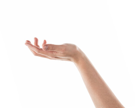 Adult man right hand to hold something isolated on white