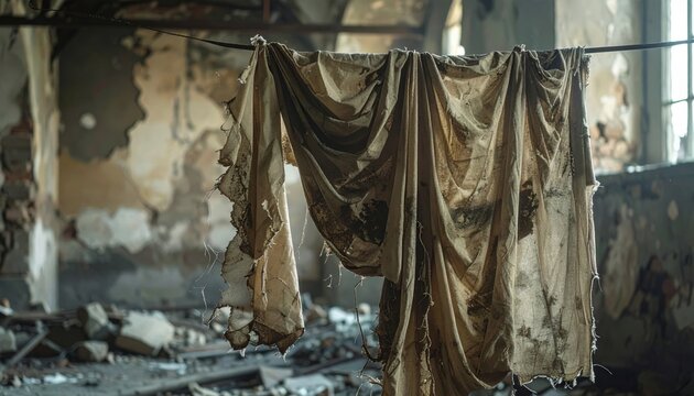 Tattered Silk Surcoats Showing Stains and Frayed Edges