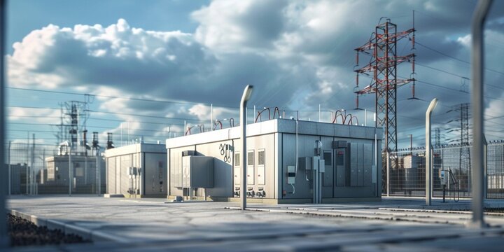 Industrial Facility with Security Fence and Power Lines