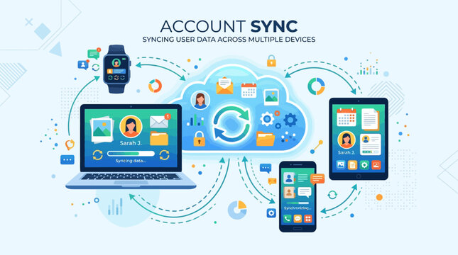 Devices syncing data across multiple platforms and accounts online