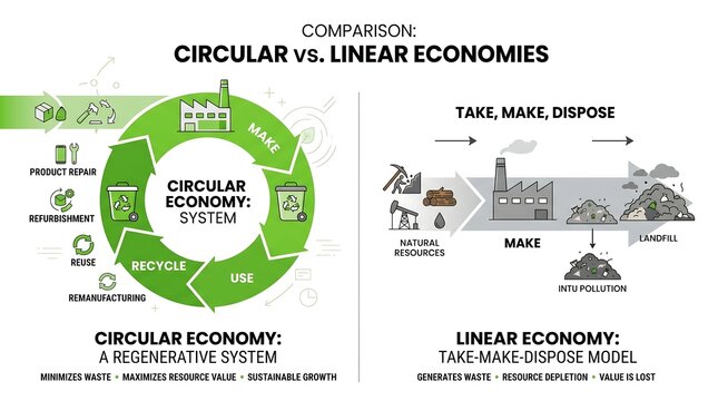 Comparison of Circular and Linear Economic Systems for Sustainability