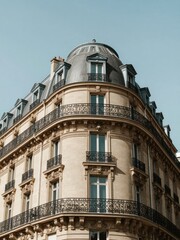 Fototapeta premium Parisian Haussmann Architecture Detail Under Bright Sky