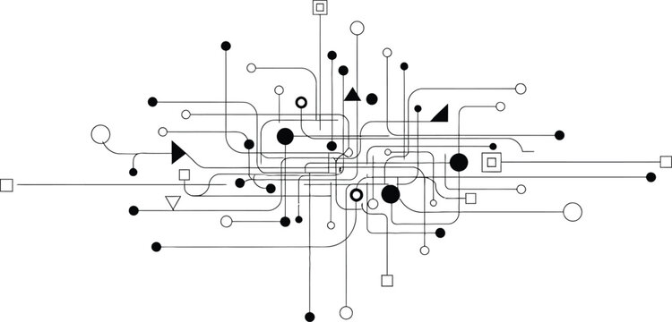 Vector network diagram with interconnected nodes and lines in minimalist style