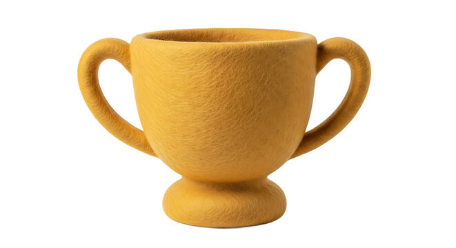 Bright Yellow Cup with Two Handles on Transparent Background