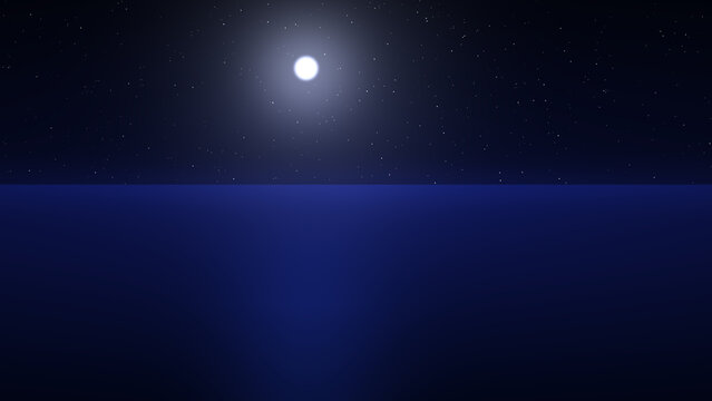 Abstract Moonlit Ocean Background &mdash; Classic Blue Night Sky with Full Moon and Calm Sea